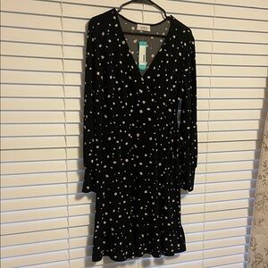 Kaileigh Black Dress with Off-White Polka Dots